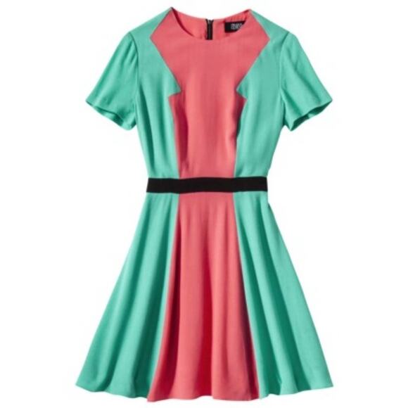 Prabal Gurung for Target Coral & Blue Colorblock Short Sleeve Mini Dress - Picture 13 of 14